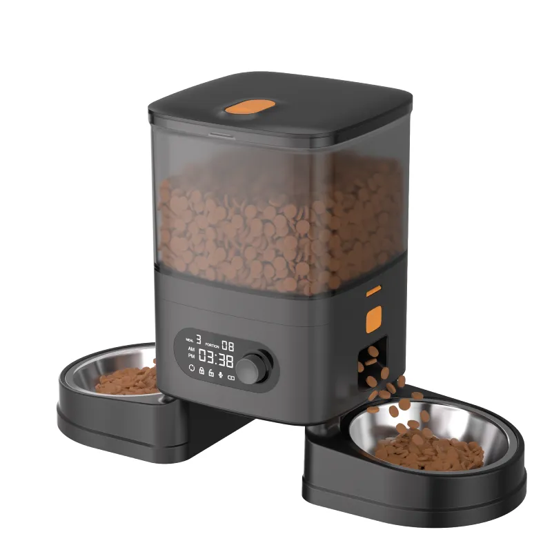 4L Smart Automatic Pet Feeder with Dual Bowls, Visible Food Storage & Anti-Jam System